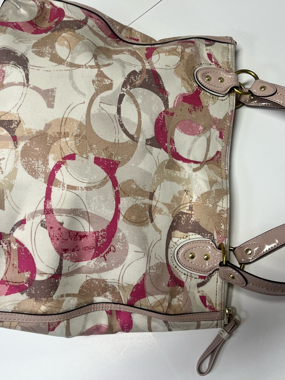 Coach Poppy Graffiti Glam Tote Signature C Pink Khaki 14537 - Picture 4 of 13